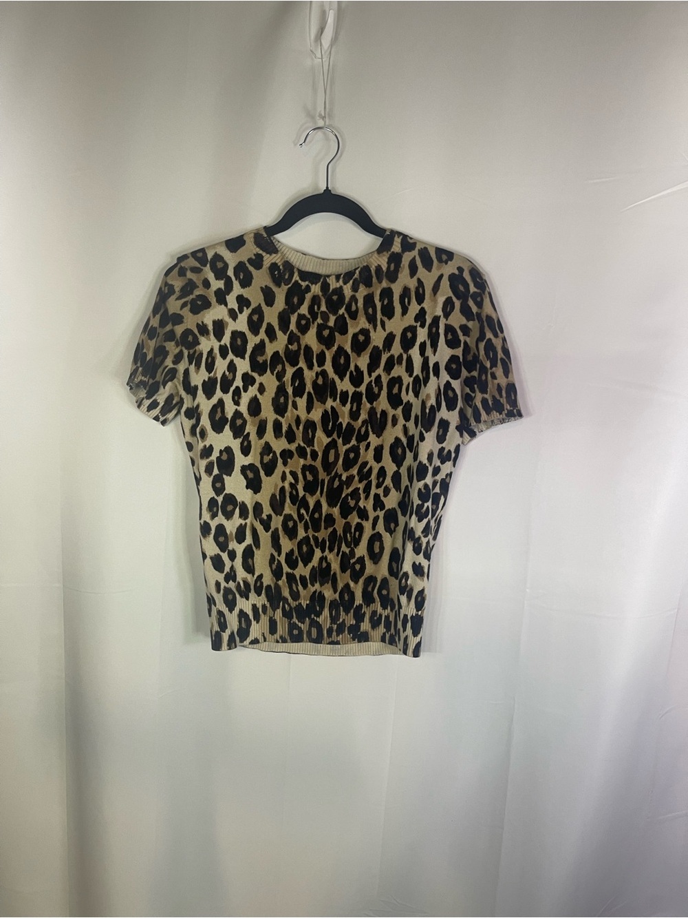 Ann Taylor Leopard Print Short Sleeve Top - Beige/Black - Picture 2 of 5